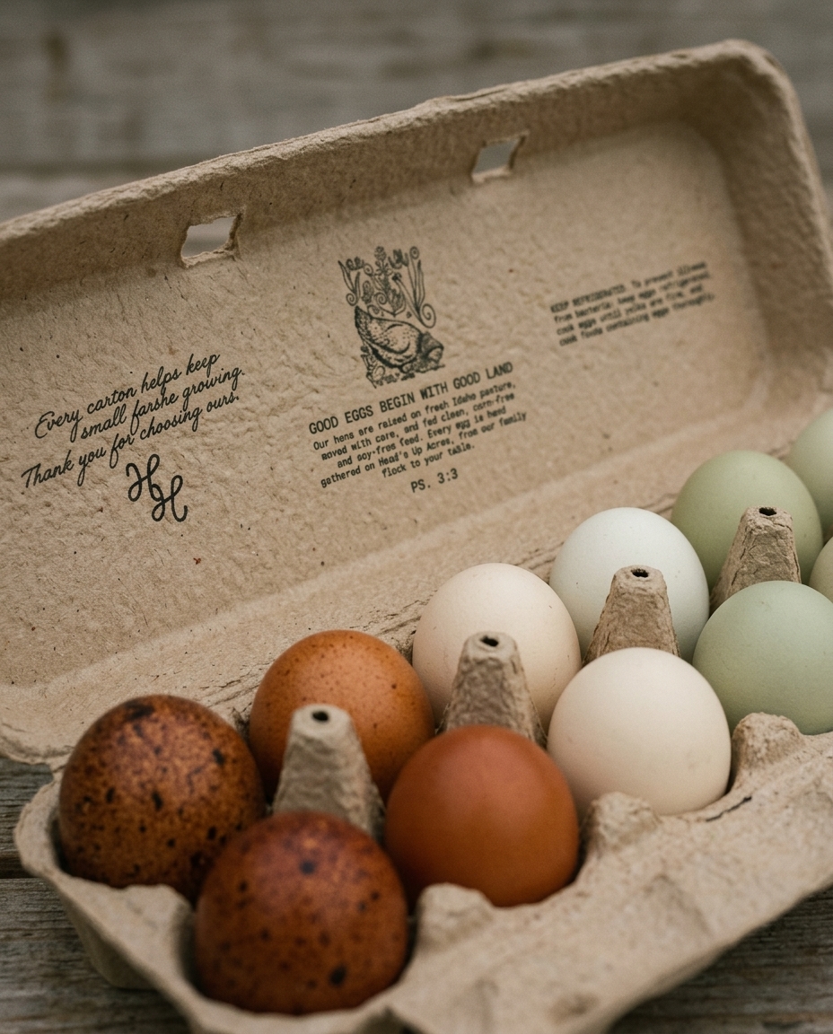 Halle's Hens egg carton — open with eggs